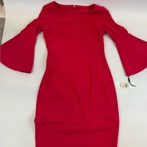 NWT Women’s Size 4 Calvin Klein Fuchsia Bell Sleeve Midi Dress